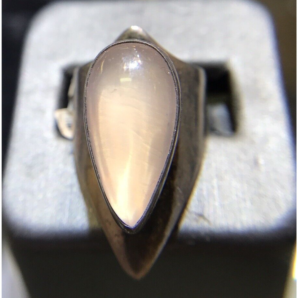 Rose Quartz (Natural) Ring Sz7 Bezel Set Silver 925 Wide Band